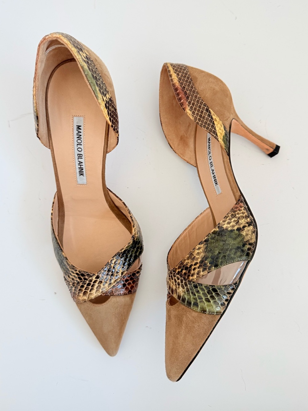 Manolo Blahnik Tayler Snakeskin Suede D’Orsay Pumps 40.5